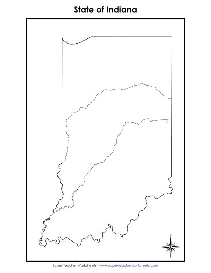 Maps - Blank Indiana Map (No Bordering States) (Printable PDF Worksheet)