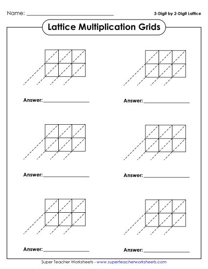Lattice Multiplication - Blank Lattice Grids (Printable PDF Worksheet)