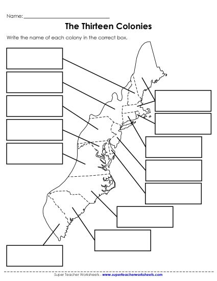 Maps of the USA - Blank Map of Colonial America (Printable PDF Worksheet)