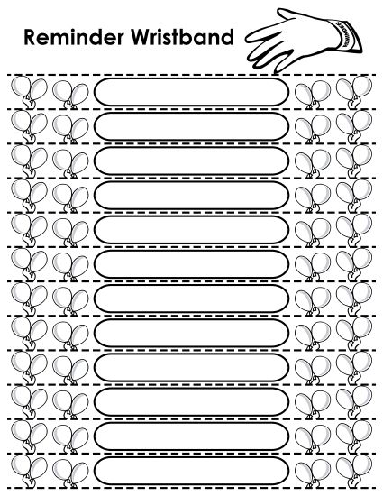 Blank Reminder Wristbands - Blank Reminder Wristbands - Balloons (Printable PDF Worksheet)