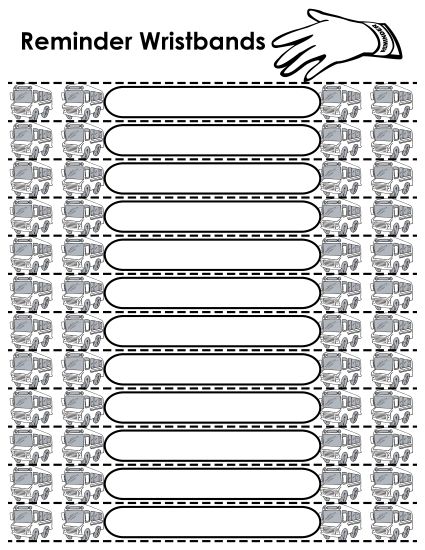 Blank Reminder Wristbands - Blank Reminder Wristbands - Bus (Printable PDF Worksheet)