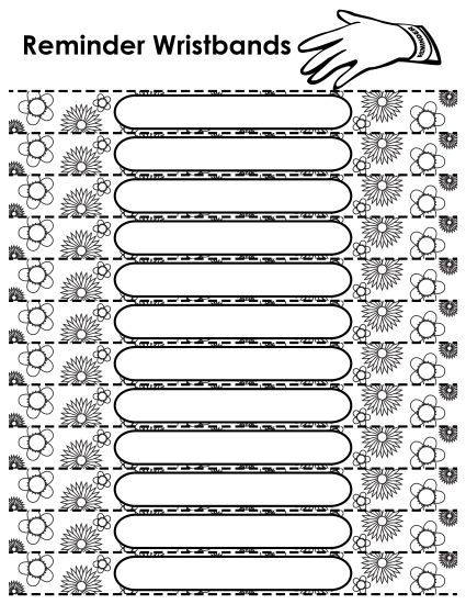 Blank Reminder Wristbands - Blank Reminder Wristbands - Flowers (Printable PDF Worksheet)