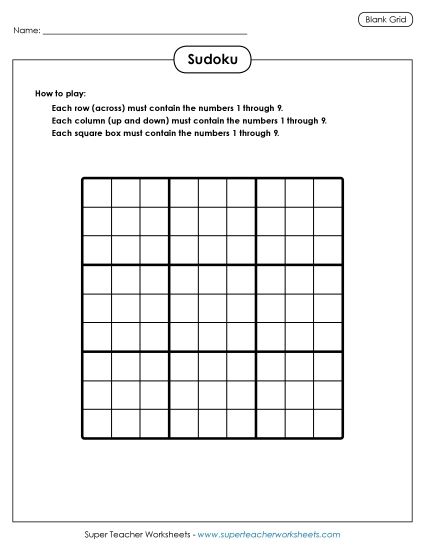 Blank Sudoku Grid (Printable PDF Worksheet)