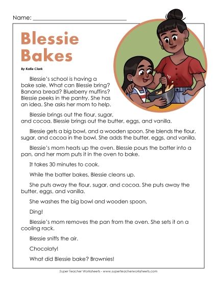 Fiction - Blessie Bakes (Printable PDF Worksheet)