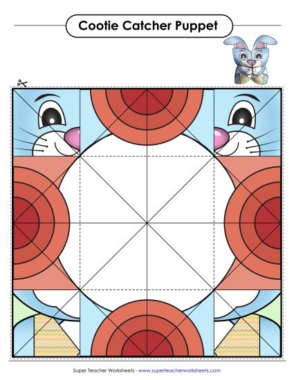 Easter Crafts - Blue Easter Bunny Cootie Catcher  (Printable PDF Worksheet)