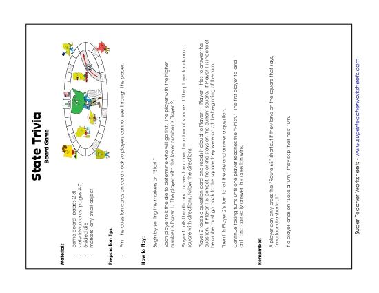 States & Capitals Games - Board Game:&nbsp; States Trivia (Printable PDF Worksheet)