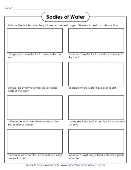 Bodies of Water - Cut & Glue (Printable PDF Worksheet)