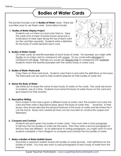 Bodies of Water Picture Cards (Printable PDF Worksheet)