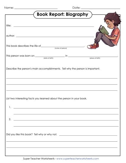 Book Report Forms - Book Report Form: Biography (Printable PDF Worksheet)