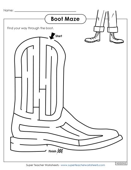 Easy - Boot Maze - Easy (Printable PDF Worksheet)