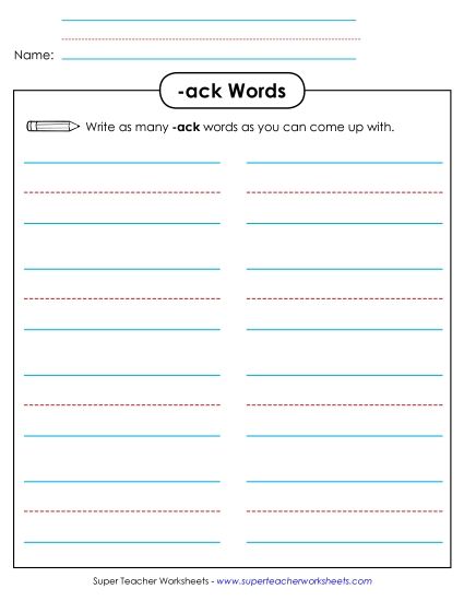 Worksheets - Brainstorm and Write (-ack) (Printable PDF Worksheet)