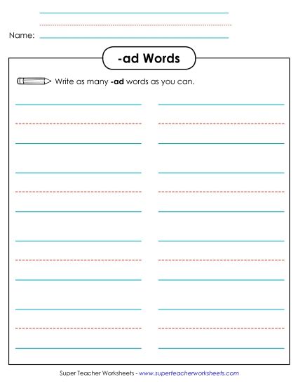 Worksheets - Brainstorm and Write (-ad) (Printable PDF Worksheet)