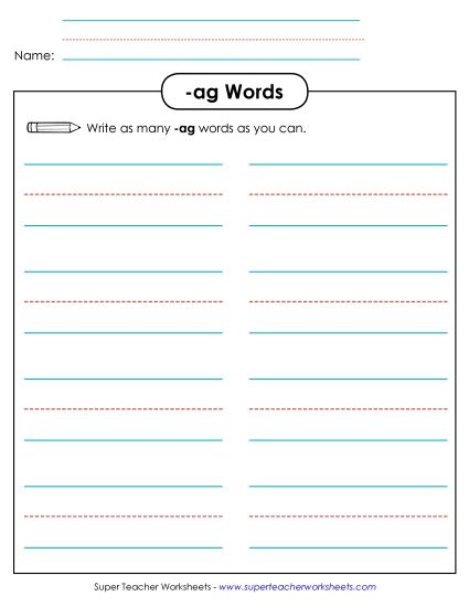 Worksheets - Brainstorm and Write (-ag) (Printable PDF Worksheet)