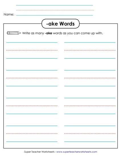 Worksheets - Brainstorm and Write (-ake) (Printable PDF Worksheet)