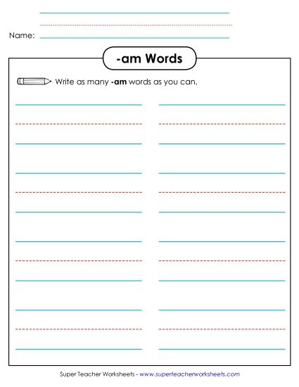 Worksheets - Brainstorm and Write (-am) (Printable PDF Worksheet)