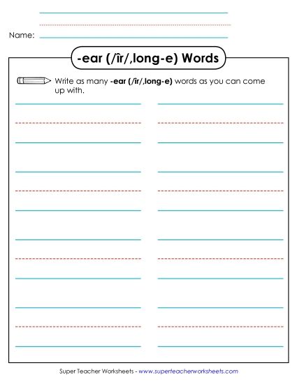 Worksheets - Brainstorm and Write (-ear) (Printable PDF Worksheet)