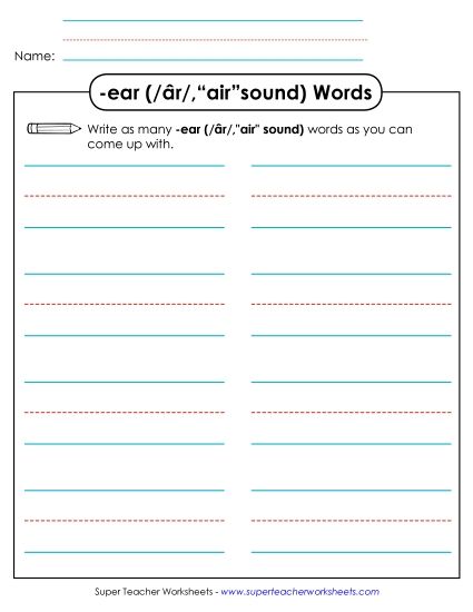 Worksheets - Brainstorm and Write (-ear) (Printable PDF Worksheet)