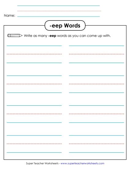 Worksheets - Brainstorm and Write (-eep) (Printable PDF Worksheet)