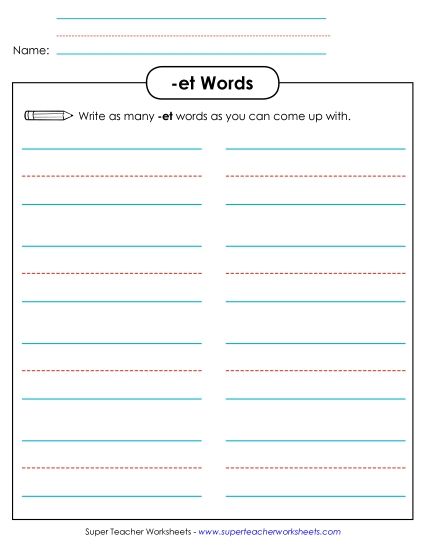 Worksheets - Brainstorm and Write (-et) (Printable PDF Worksheet)