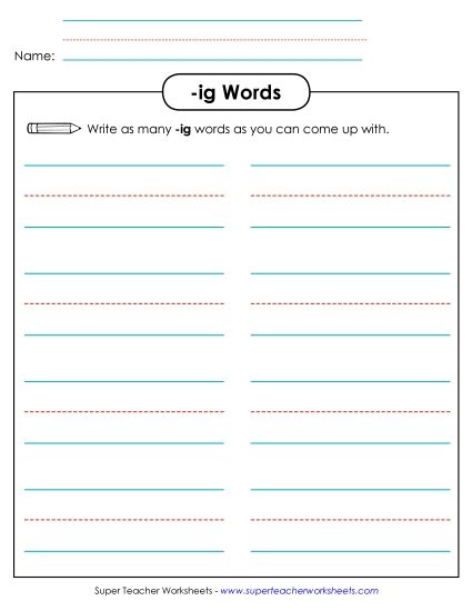 Worksheets - Brainstorm and Write (-ig) (Printable PDF Worksheet)
