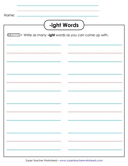 Worksheets - Brainstorm and Write (-ight) (Printable PDF Worksheet)