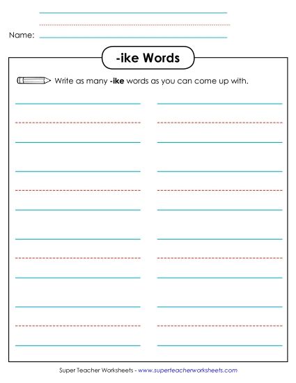 Worksheets - Brainstorm and Write (-ike) (Printable PDF Worksheet)