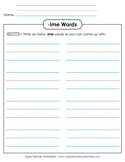 Worksheets - Brainstorm and Write (-ime) (Printable PDF Worksheet)