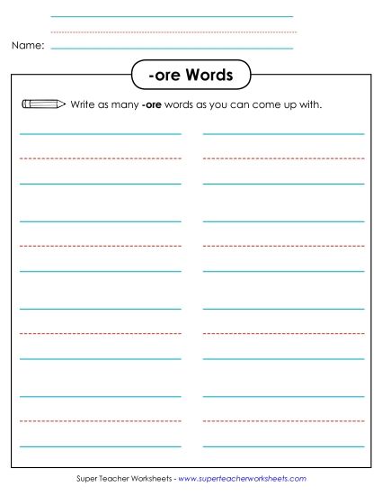 Worksheets - Brainstorm and Write (-ore) (Printable PDF Worksheet)