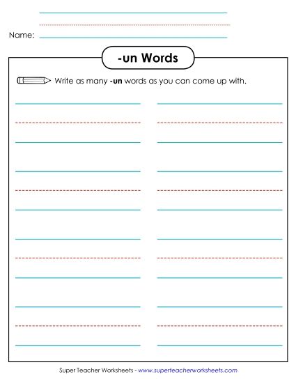 Worksheets - Brainstorm and Write (-un) (Printable PDF Worksheet)