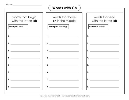 Worksheets - Brainstorm Ch Words (Advanced) (Printable PDF Worksheet)