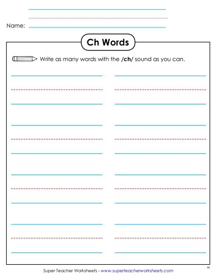 Worksheets - Brainstorm /ch/ Words (Basic) (Printable PDF Worksheet)