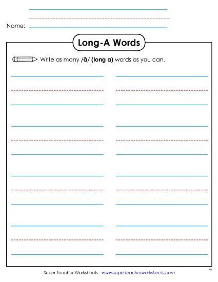 Worksheets - Brainstorm Long A Words (Printable PDF Worksheet)