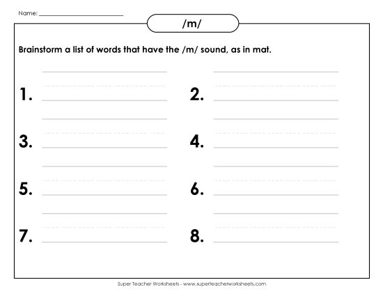 Worksheets - Brainstorm /m/ Words (Printable PDF Worksheet)