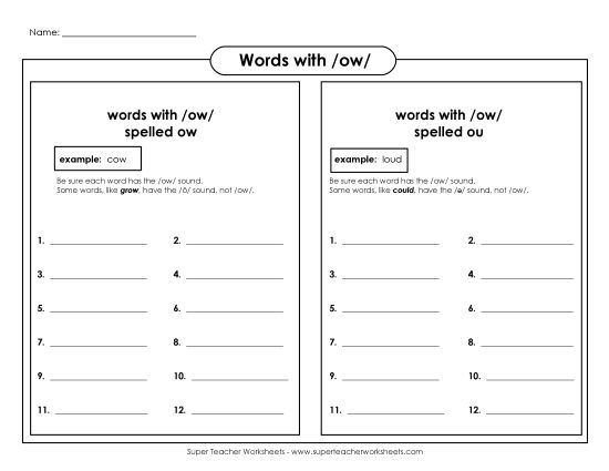 Brainstorm /ow/ Words (Printable PDF Worksheet)