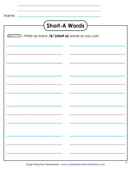 Worksheets - Brainstorm Short A Words (Printable PDF Worksheet)