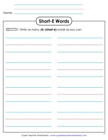Worksheets - Brainstorm Short E Words (Printable PDF Worksheet)