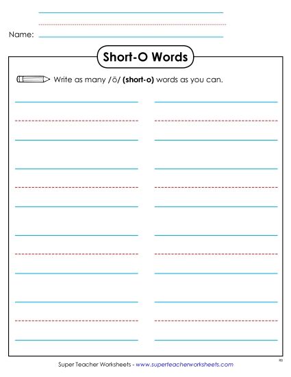 Worksheets - Brainstorm Short O Words (Printable PDF Worksheet)
