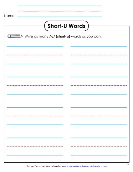 Worksheets - Brainstorm Short U Words (Printable PDF Worksheet)