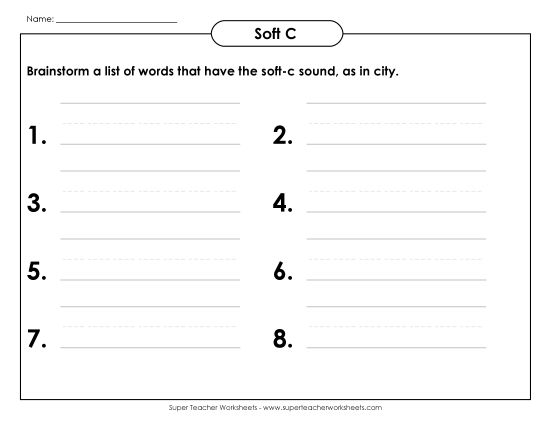Worksheets - Brainstorm Soft-C Words (Printable PDF Worksheet)
