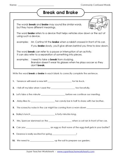 Break and Brake (Printable PDF Worksheet)