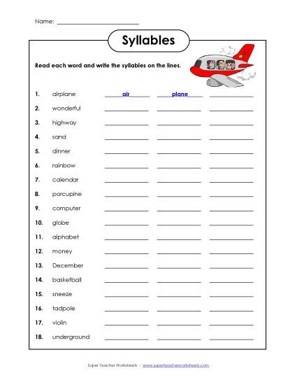 Breaking Words into Syllables (Printable PDF Worksheet)