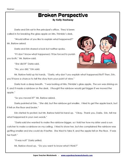Fiction Stories - Broken Perspective (Fiction) (Printable PDF Worksheet)