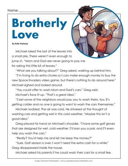 Fiction Stories - Brotherly Love (Printable PDF Worksheet)