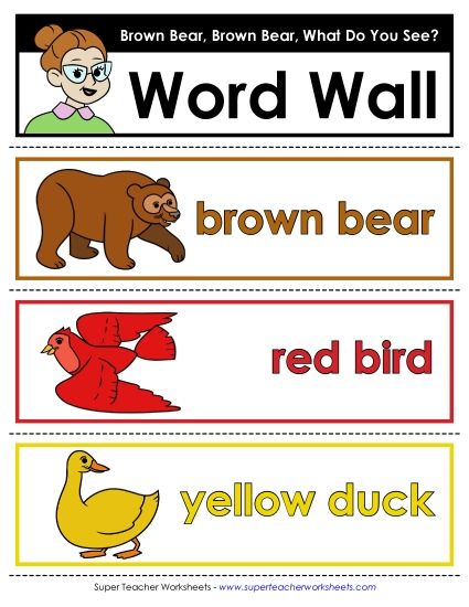 Pocket Chart Word Wall - Brown Bear Word Wall (Printable PDF Worksheet)