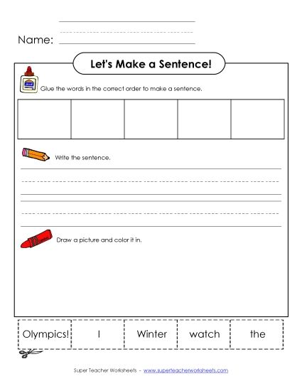 Early Literacy - Build a Sentence Activity: Winter Olympics (Printable PDF Worksheet)