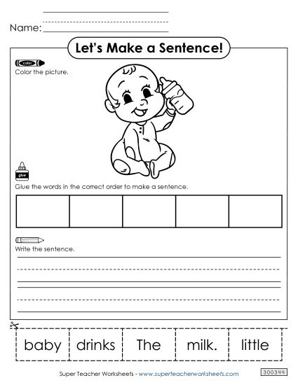 5 Word Sentences - Build a Sentence: Baby (Printable PDF Worksheet)