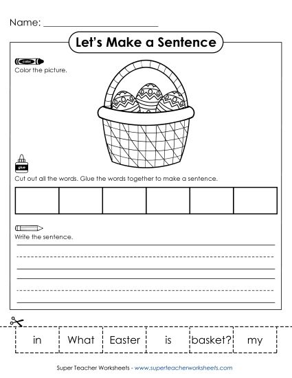 Build Sentences - Build-a-Sentence: Basket (Printable PDF Worksheet)