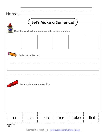 Build Sentences - Build-a-Sentence: Bike Tire (Printable PDF Worksheet)