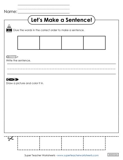4 Word Sentences - Build a Sentence: Blank Template 4 (Printable PDF Worksheet)