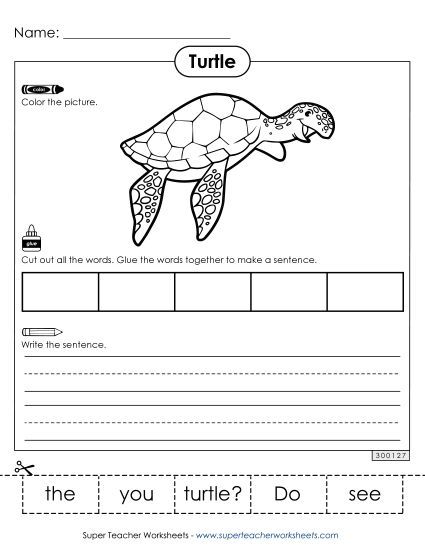 Worksheets & Activities - Build a Sentence: Do you see the turtle? (Printable PDF Worksheet)